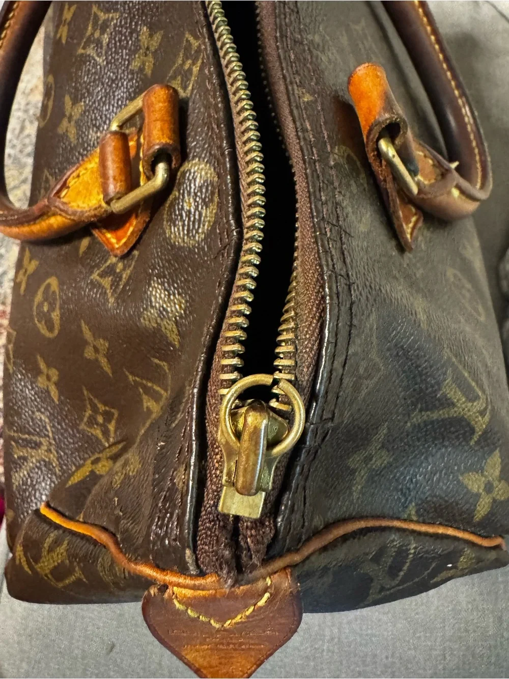 Vintage Louis Vuitton Brown Monogram Satchel with Tan Trim - Picture 7 of 13